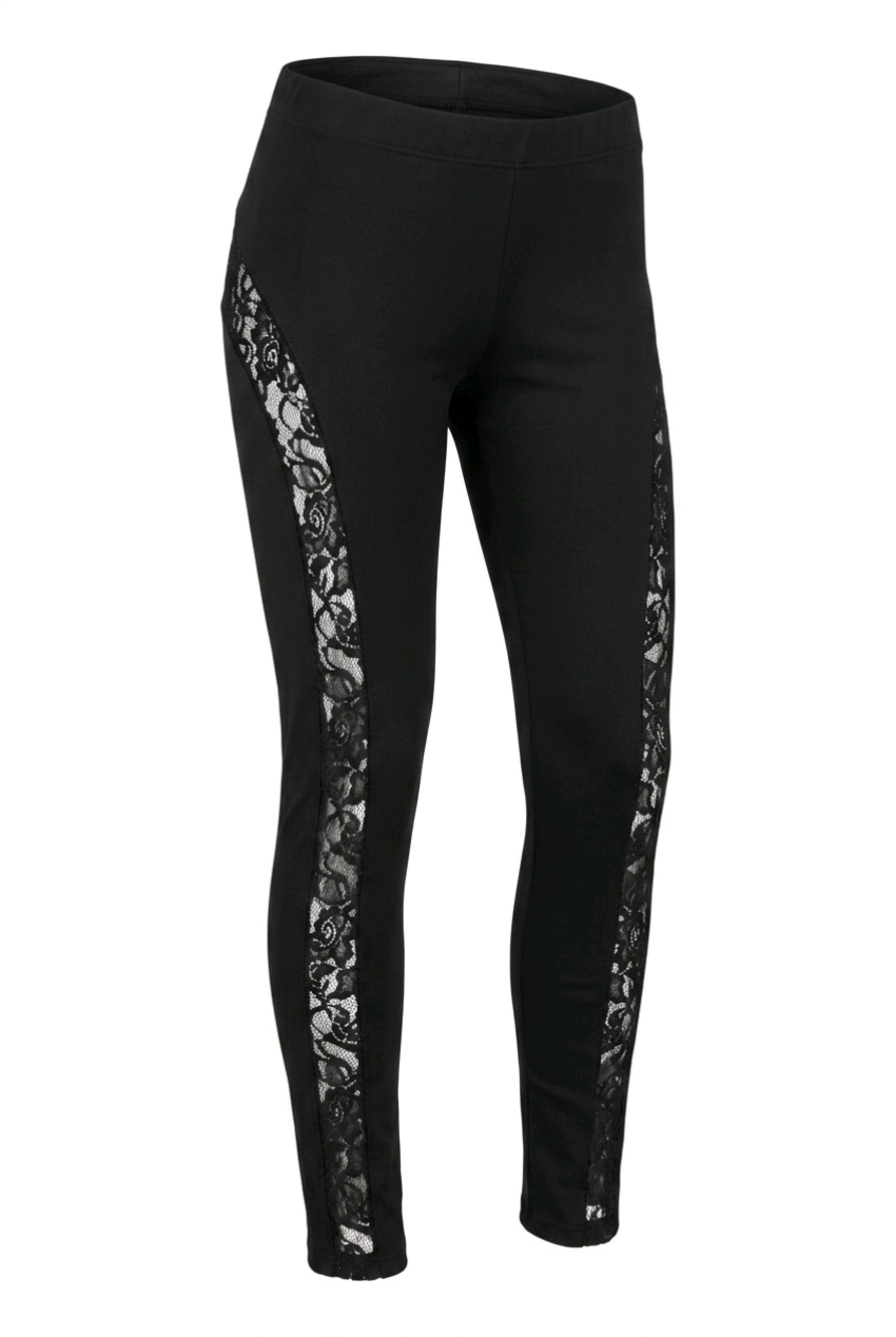 NWT Poof Lace Embellished front lace-up back of leg Leggings size M/L
